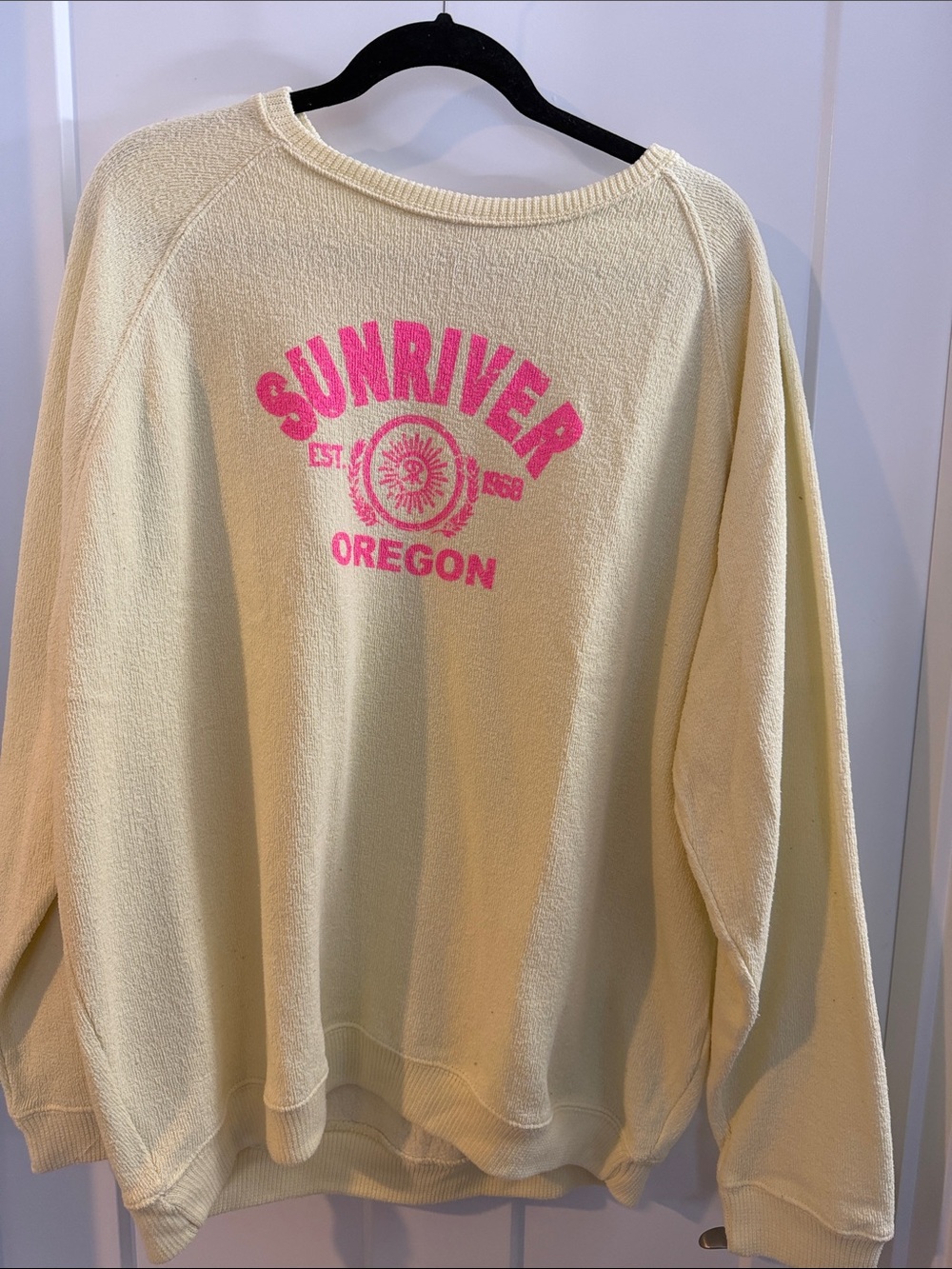 Oregon Crewneck Sweater in Pale Yellow with Pink Logo